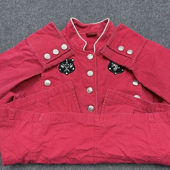 Raw Blue Military Jacket Large Red Embroidered Patch Button Coat - Picture 13 of 16